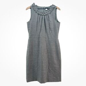 J Crew Sheath Pencil Dress Women 8 Gray Wool Blend‎ Ruffle Applique Career Corp